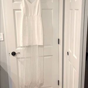 White Mini Dress with Pearl Overlay